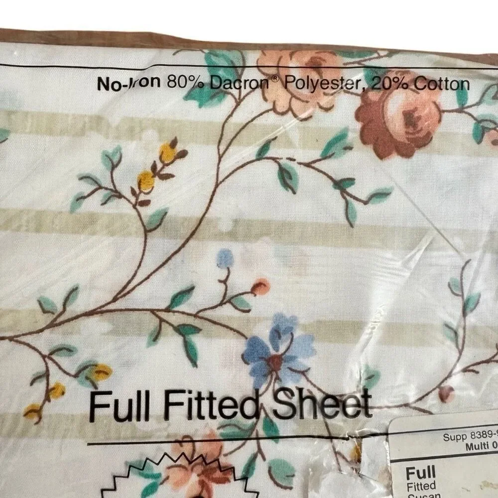 JCPenney Vintage Susan Striped Floral Full Size Fitted & Flat Sheet Set NEW